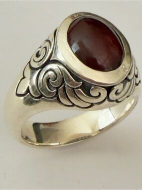 King Baby Studio Sterling Silver Ring with garnet Cabochon size 12.5